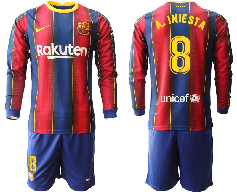 Men 2020-2021 club Barcelona home long sleeve #8 red Soccer Jerseys->barcelona jersey->Soccer Club Jersey